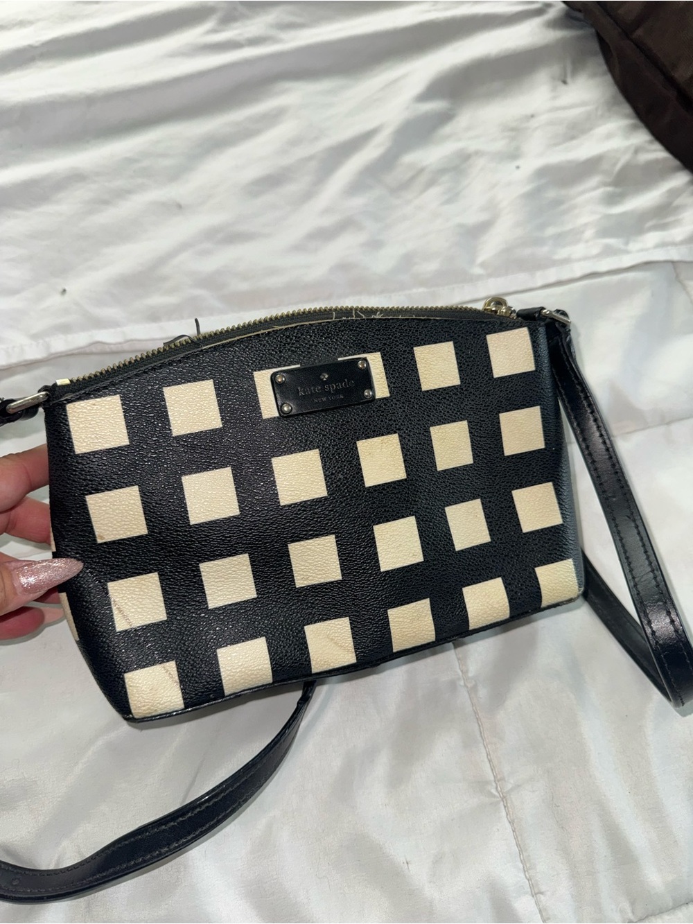 kate spade Black & Cream Checkered Crossbody Bag